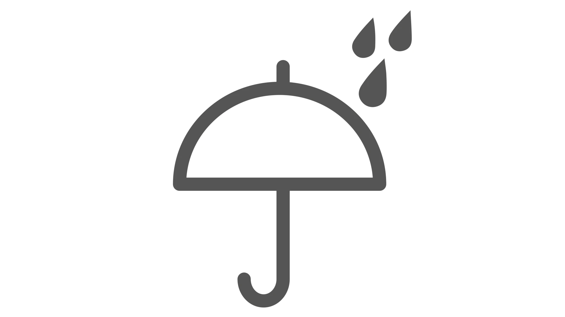 A simple black umbrella icon with three black raindrop shapes to the upper right, indicating rain protection. (This text has been generated by AI)