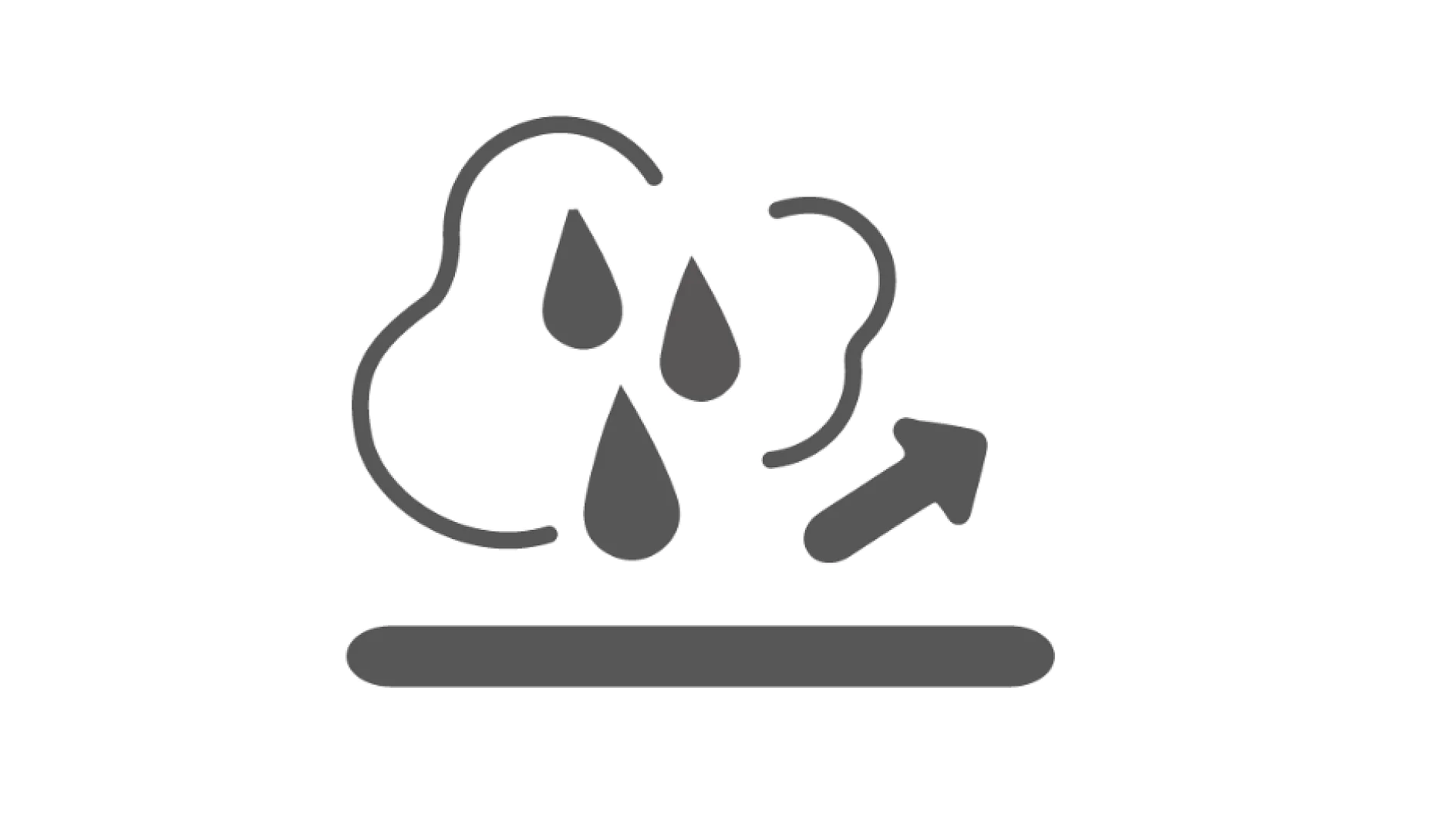 Icon depicting a cloud with raindrops and an upward arrow on a horizontal line, suggesting a concept of evaporation or moisture rising. The image is in grayscale. (This text has been generated by AI)