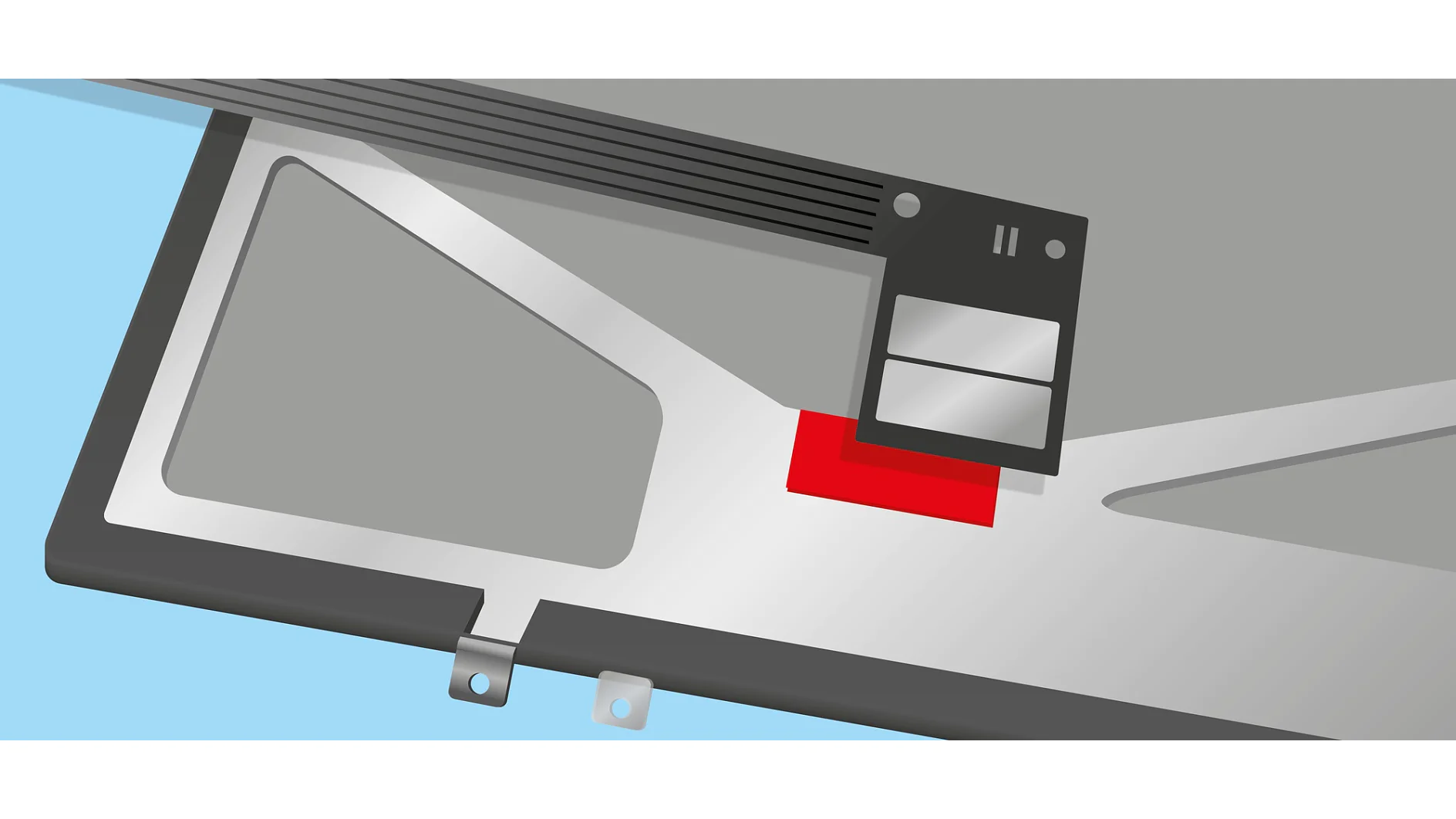 Illustration of a vintage floppy disk partially inserted into a computer slot. The computer has a metallic and angular design with a red square detail. The background is a light blue shade. (This text has been generated by AI)