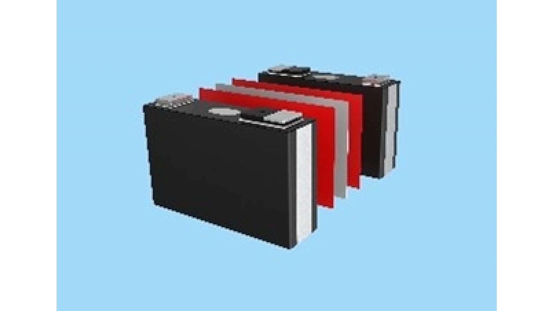 A digital illustration of three stylized, pixelated objects resembling briefcases in black, red, and black again. They are arranged in a row against a light blue background. (This text has been generated by AI)