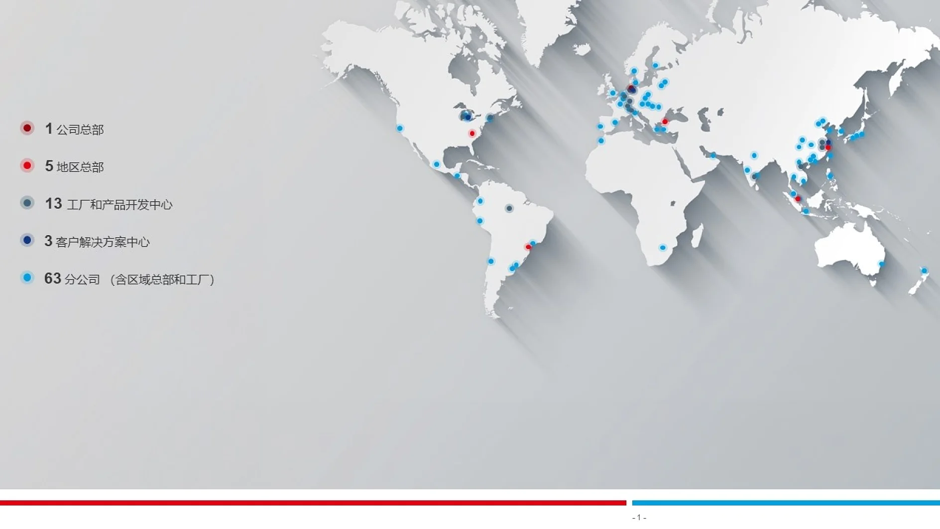 A world map with blue and red dots indicating different locations. The left side lists totals for partnerships, representative offices, factories, and sales centers. The map shows clusters of dots in various global regions, and tesa tape is prominently featured on the display. (This text has been generated by AI)